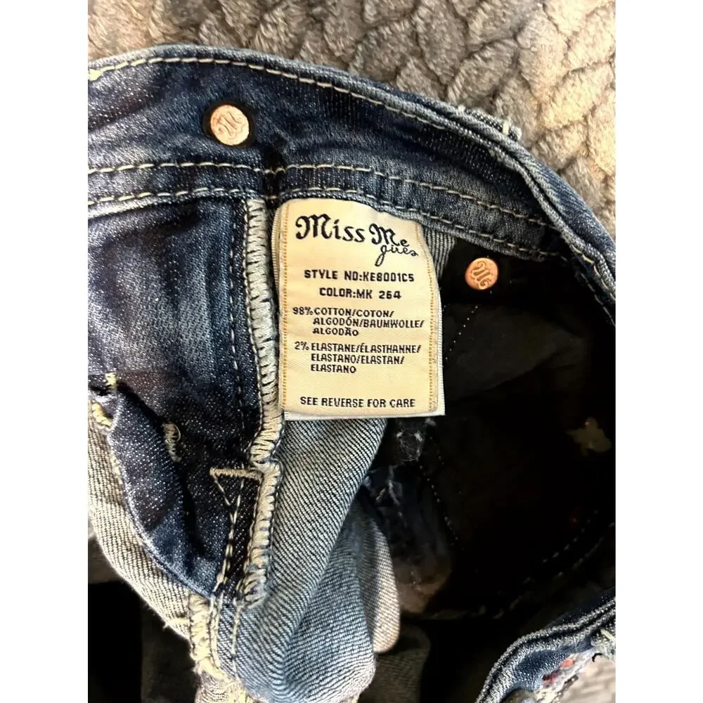 Miss Me Cropped Jeans Girls 14 Blue Denim Rhinestone Embellished Straight Leg